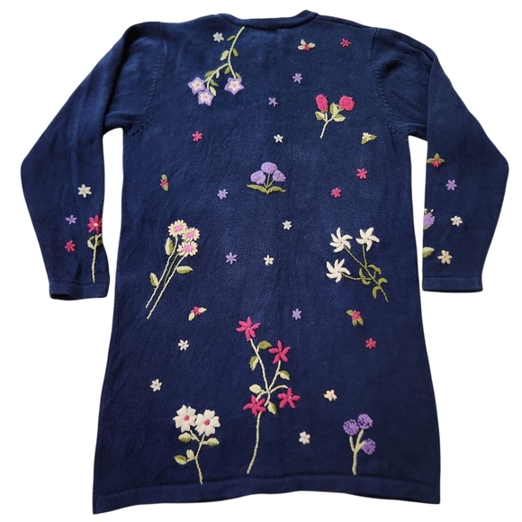 The Quacker Factory Long Floral Embroidered Button Sweater Cardigan SZ Large - Picture 2 of 5